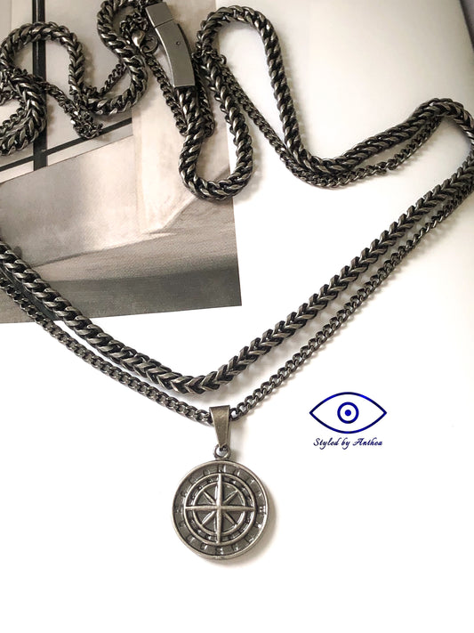 Men’s Compass + Minoan Necklace Stack