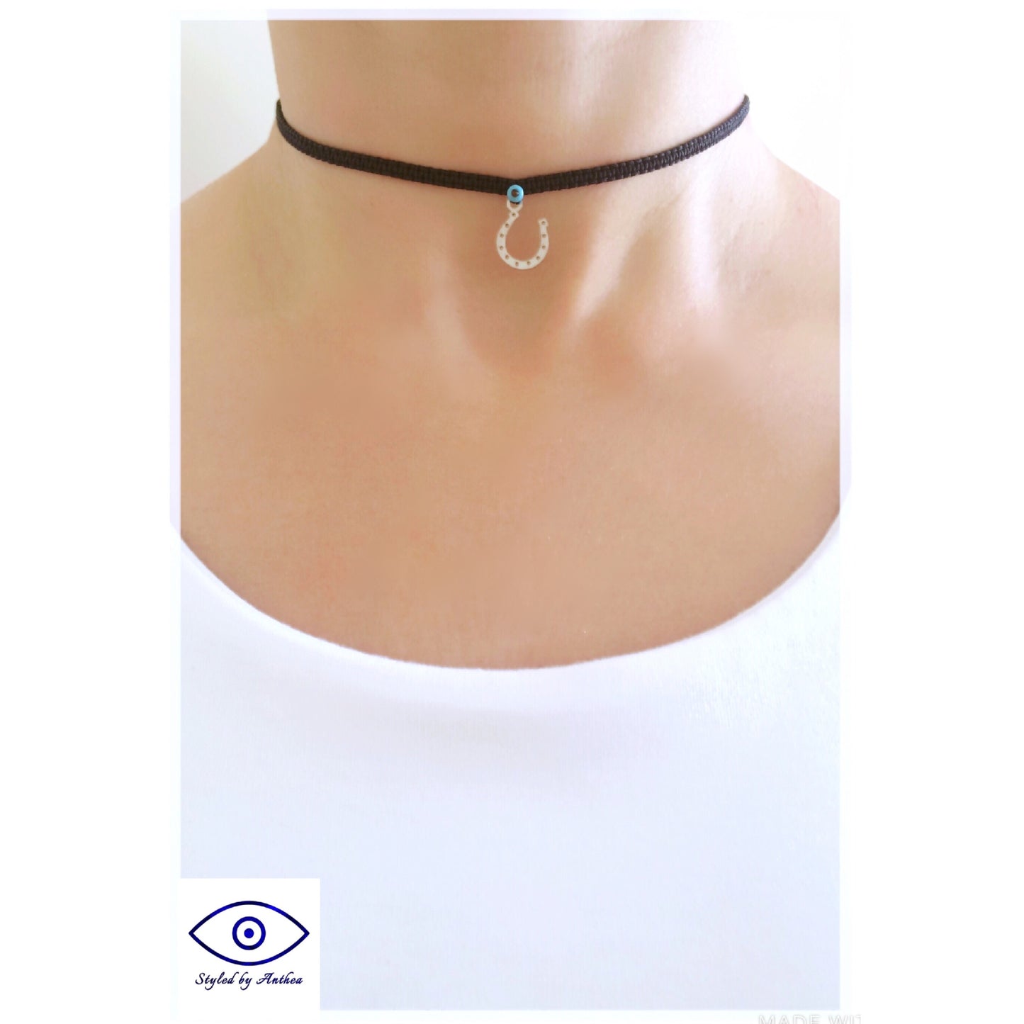 Adjustable Black Choker - Horseshoe