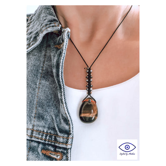 Delphion - Adjustable Black Necklace- Tiger’s Eye