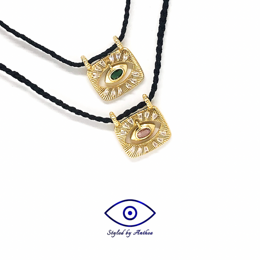 Anafi Evil Eye Necklace - Emerald Green or Pink