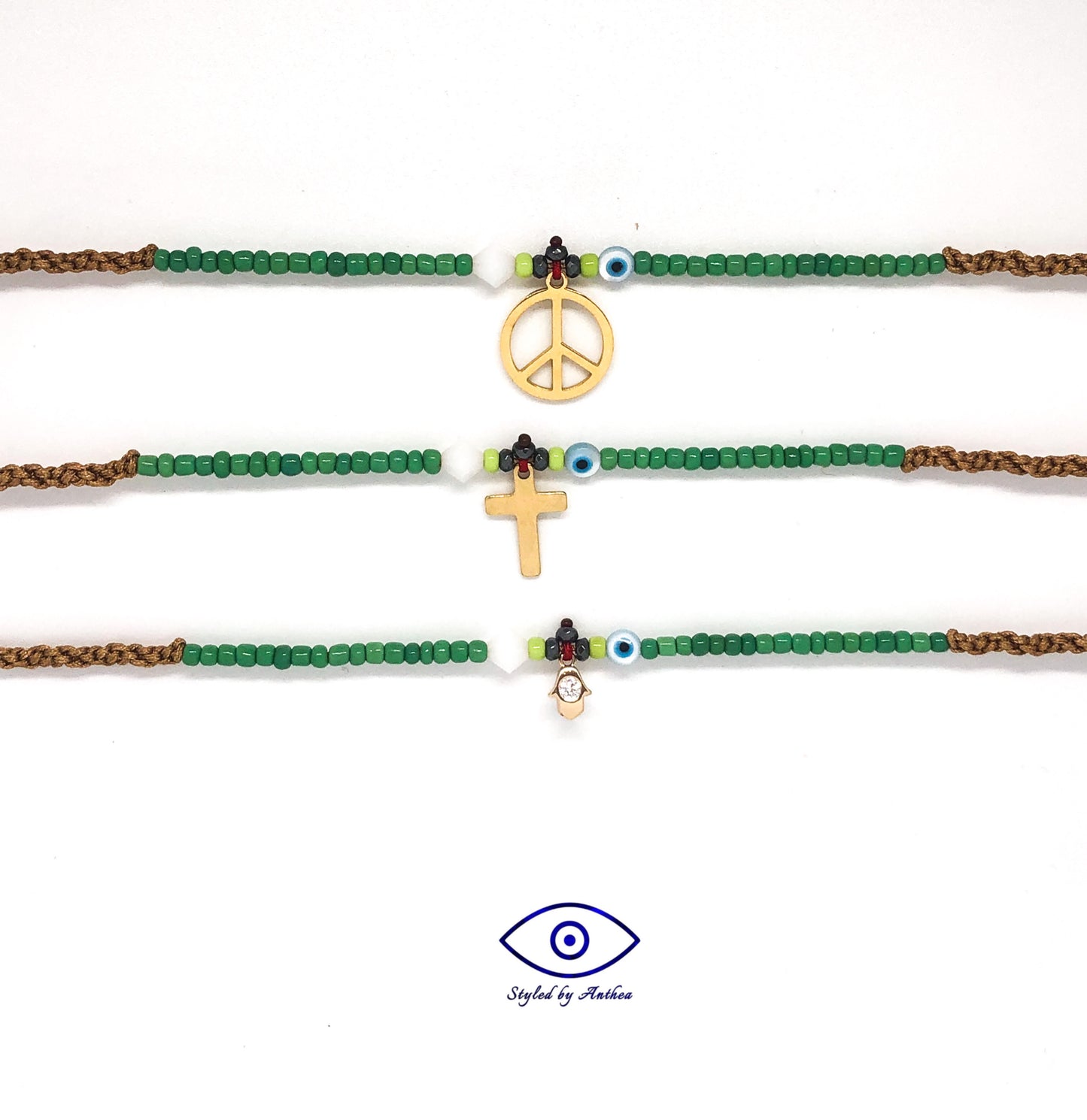 Adjustable Tan Necklace - PRASINO Peace/ Crucifix/ Hamsa Hand