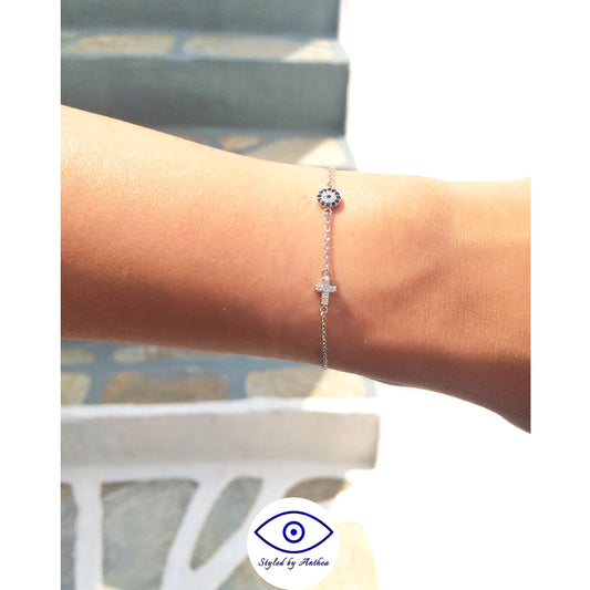 Chain Bracelet - Evil Eye & Crucifix