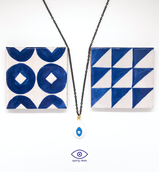 Black Chain - Parga White Evil Eye Necklace