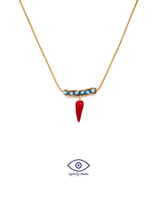 Adjustable Tan Necklace - Chilli & Turquoise